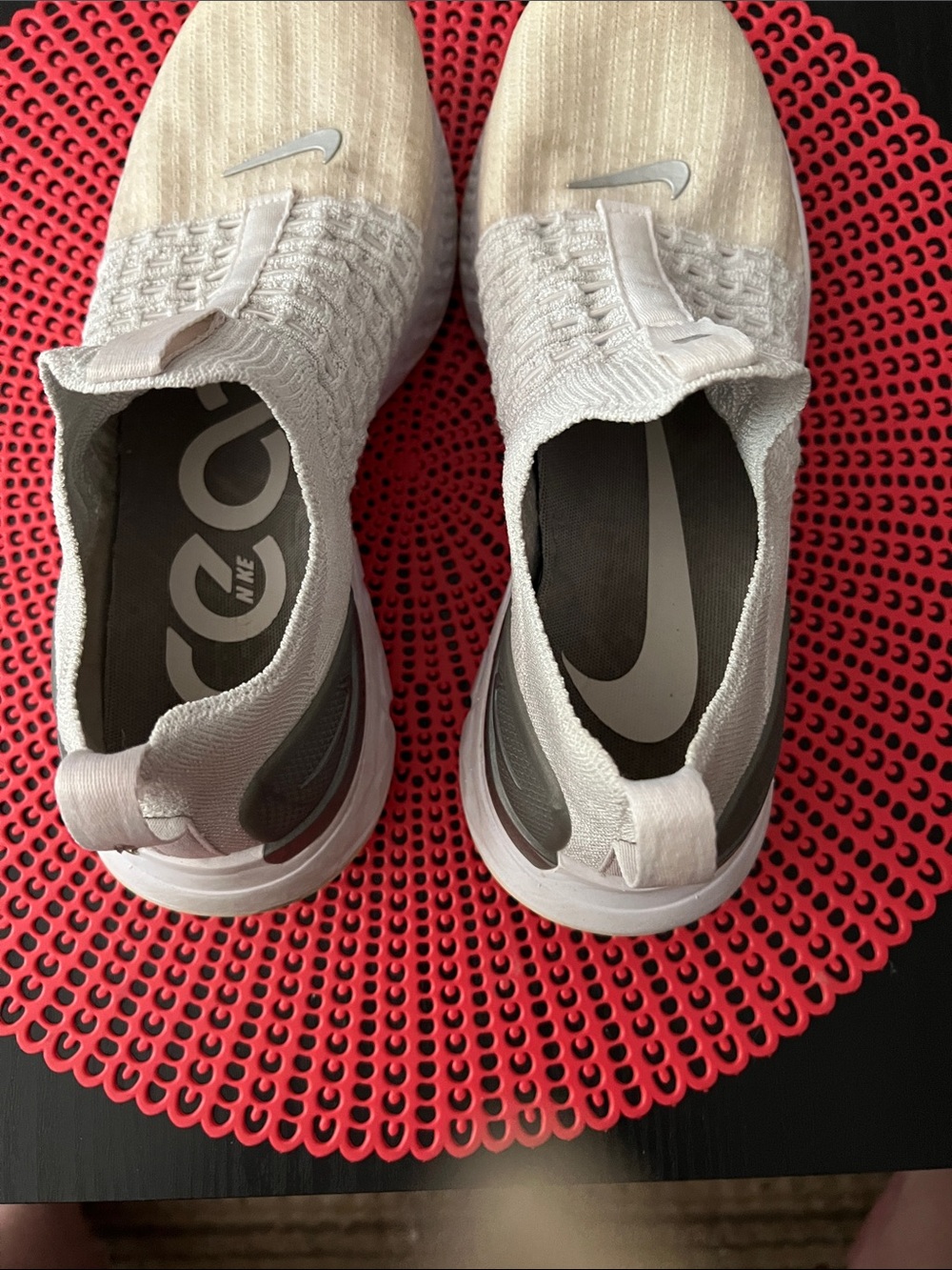 Nike Slip-On Knit Sneakers in Cream and White with Silver Swoosh - Picture 3 of 10
